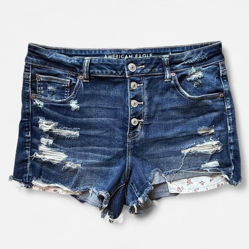 American Eagle Distressed Denim Shorts Dark Wash Button Fly Ne(x)t Level Size 16